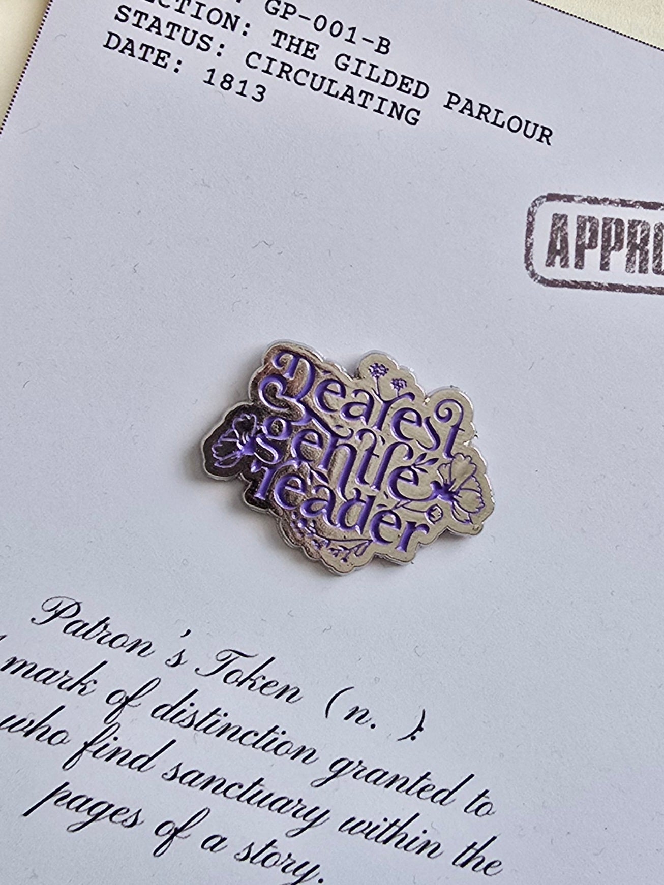 Dearest Gentle Reader Enamel Pin Badge